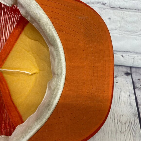 Vintage Trucker Hat Mesh Cap Snapback Orange Plains Motor Inn Across The West - Picture 12 of 14